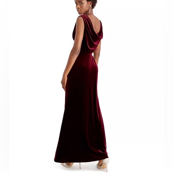 Vince Camuto Velvet Cowlneck Gown Burgundy - Picture 2 of 11
